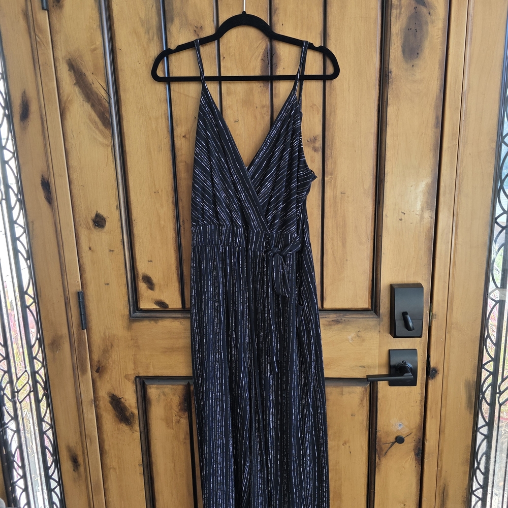 Striped Black and White Women's Romper Wide Croped Leg